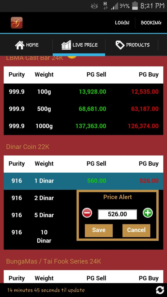 Aplikasi price alert Public Gold 
