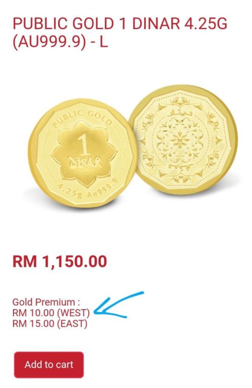 Harga 1 Dinar 999 Pubic Gold RM1150