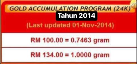 Harga emas RM134 segram 1 November 2014.