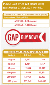 Harga emas akaun GAP RM260 segram 7 Ogos 2021