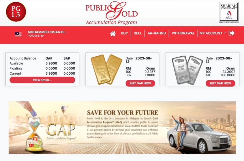 Platform akaun GAP web Public Gold