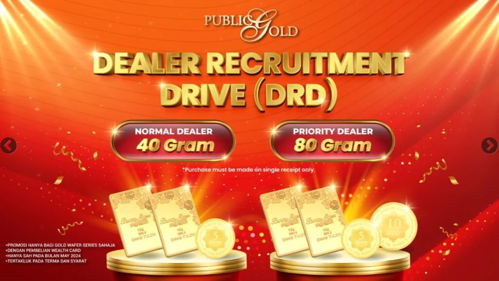 Promosi Dealer Public Gold bermula 1 Mei 2024 dan berakhir 31 Mei 2024.