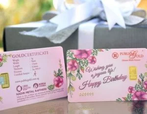 Gold bar 1g Public Gold dengan tema Birthday